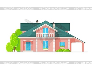 Suburban two-storey house exterior with balcony - vector clipart