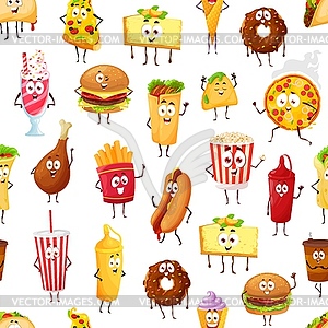 Cartoon takeaway fast food characters pattern - vector clipart