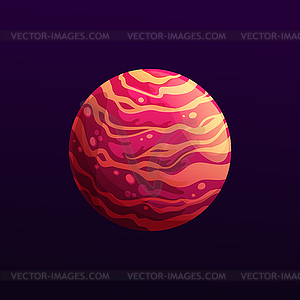 Mysterious red space planet with stripes, Mars - vector image