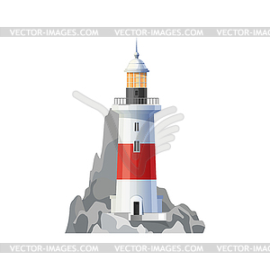 Old sea lighthouse no rocky shore icon - vector image