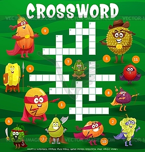 Superhero fruits crossword puzzle game - vector clipart