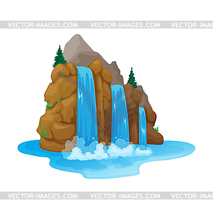 Waterfall, water streams falling of mountains - vector clipart