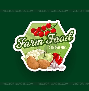 Organic farm vegetables market label or icon - vector image