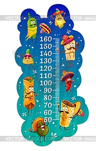 Kids height chart with mexican food characters - vector image