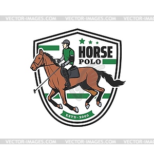 Horse polo sport icon with player on stallion - vector image