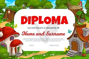 Kids diploma with cartoon fairy house or dwelling - vector clipart