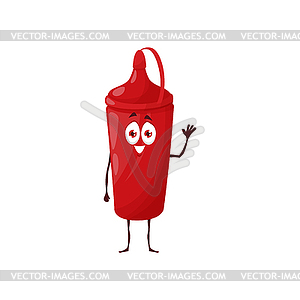 Мультяшный персонаж бутылки с красным кетчупом, приправа - векторный дизайн