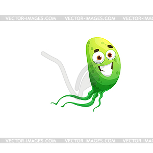 Cartoon green microbe or virus character, bacteria - vector clipart