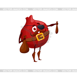 Red pomegranate pirate with eye patch emoticon - vector clipart