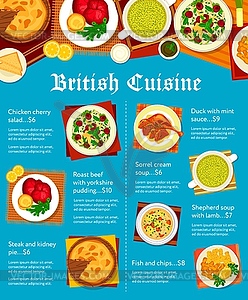 British cuisine restaurant menu cover template - vector image