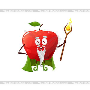 Cartoon red apple fruit wizard magician character - vector clipart