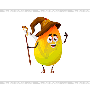 Cartoon mango fruit wizard or magician character - vector image