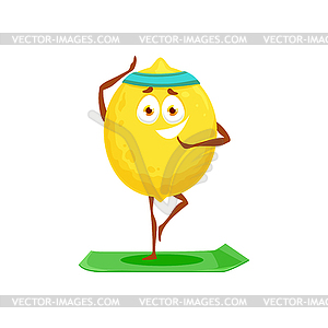 Lemon cartoon character fitness yoga pilates sport - vector image