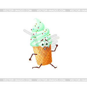 Swirled pistachio ice cream in wafer cone emoticon - vector clipart