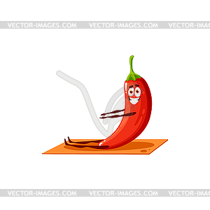 Funny chilli pepper cartoon character on fitness - vector clipart