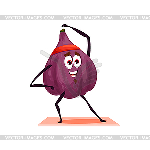 Fig fruit cartoon character fitness yoga pilates - vector clip art