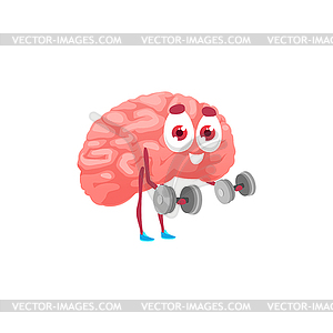 Cartoon brain lifting dumbbells emoticon - vector clipart