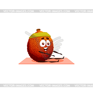 Litchi fruit cartoon character fitness yoga sport - vector clipart