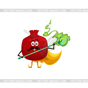 Cartoon pomegranate fruit wizard or magician - vector image