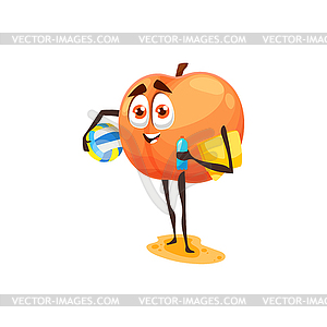 Peach cartoon character with ball on vacation icon - stock vector clipart