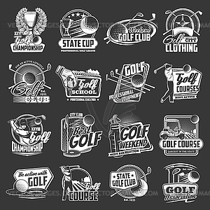 Golf icons, sport club championship cup of league - vector clipart