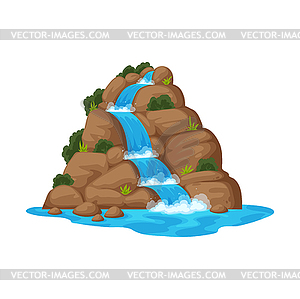 Water cascade stream falling river waterfall scene - vector image