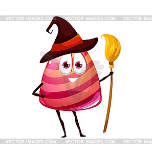 Cartoon Halloween candy witch with broom and hat - vector clip art