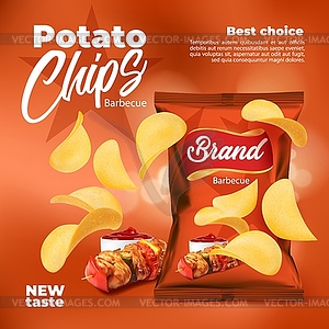 Realistic barbecue flavored potato chips package - vector clipart
