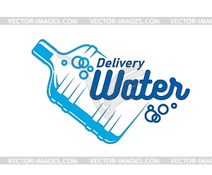 Water delivery icon, blue bottle with bubbles - vector image