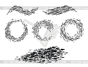 Shoal and fish school silhouette, sea fishes group - vector clip art