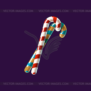 Candy cane, striped sweet dessert Halloween treat - vector clipart