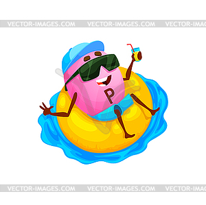 Cartoon phosphorus micronutrient character on ring - vector image