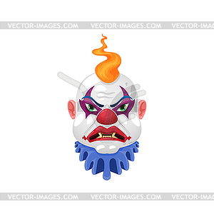 Circus funster creepy mask, cartoon clown monster - vector image