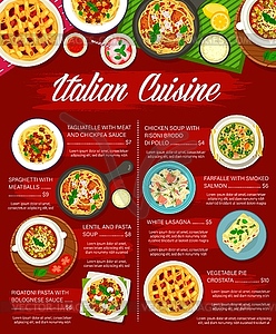 Italian food menu, restaurant pasta dishes poster - vector clipart