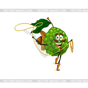 Cartoon bergamot cowboy with lasso, personage - vector clipart