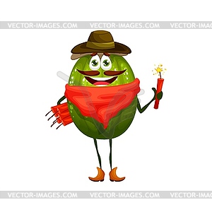 Cartoon feijoa bandit character with dynamite - vector clipart