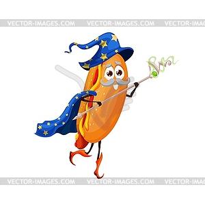 Cartoon hotdog fast food meal wizard character - royalty-free vector image