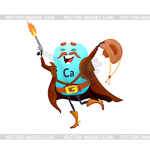 Cartoon calcium cowboy micronutrient character - vector image