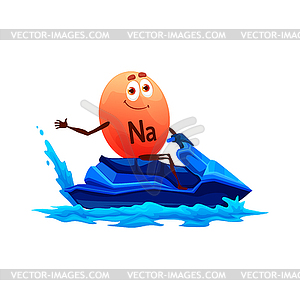 Sodium, natrium micronutrient character on jet ski - vector EPS clipart