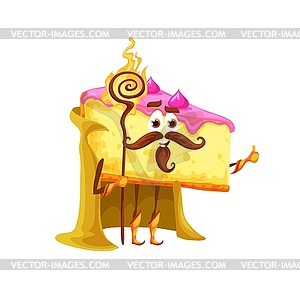 Cartoon cheesecake dessert wizard character - vector clipart