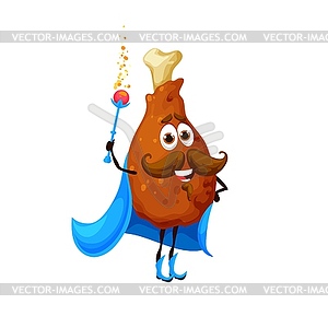 Cartoon fast food chicken leg mage character - vector image