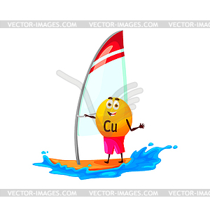 Cartoon copper or cuprum micronutrient windsurfing - vector clipart