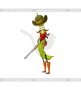 Мультяшный бобовый ковбой или рейнджер с пистолетом, грабитель - изображение в векторном формате