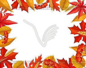 Autumnal frame with leaves, berries and wheat - vector clipart