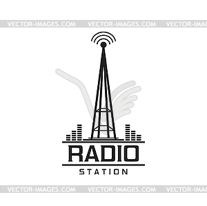 Radio station icon, emblem with antenna - vector clip art