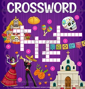 Dia de los Muertos mexican holiday crossword grid - vector image