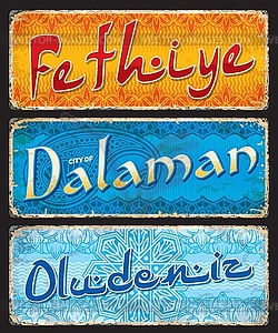 Fethiye, Dalaman, Oludeniz, Turkish travel sticker - vector clipart