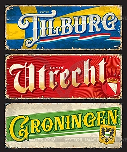Утрехт, Гронинген, Тилбург, голландские туристические наклейки - изображение в векторе / векторный клипарт
