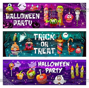 Halloween party banners, trick or treat candies - vector clipart