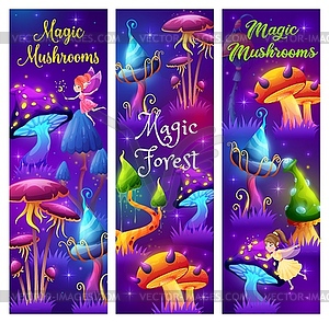 Magic mushrooms in fairytale forest - color vector clipart